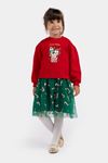 2-5 Yaş Happy New Year Kız Çocuk Sweat Elbise -Kırmızı-