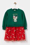 2-5 Yaş Happy New Year Kız Çocuk Sweat Elbise -Yeşil-