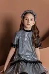 4-12 Yaş Disco Design Kız Çocuk Elbise -Silver Gri-