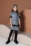4-12 Yaş Disco Design Kız Çocuk Elbise -Silver Gri-