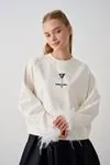 10-16 Yaş Kuş Tüylü Tasarım Sweat -Ekru