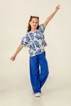 8-12 Yaş Flower Cotto Kız Çocuk Takım -Saks Mavisi-