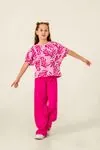8-12 Yaş Flower Cotto Kız Çocuk Takım -Fuşya-