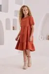 8-12 Yaş Daisy Duru Kız Çocuk Elbise -Kiremit-