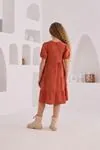 8-12 Yaş Daisy Duru Kız Çocuk Elbise -Kiremit-