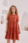 8-12 Yaş Daisy Duru Kız Çocuk Elbise -Kiremit-