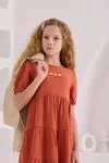 8-12 Yaş Daisy Duru Kız Çocuk Elbise -Kiremit-