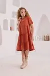 8-12 Yaş Daisy Duru Kız Çocuk Elbise -Kiremit-
