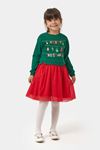 4-7 Yaş Merry Christmas Kız Çocuk Elbise-Yeşil