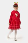 4-7 Yaş Ho Deer Kız Çocuk Elbise-Kırmızı