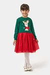 4-7 Yaş Happy New Year Kız Çocuk Elbise-Yeşil