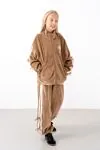 9-15 Yaş Moderno Ribbon Velvet Kız Çocuk Takım-Latte