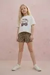 9-14 Yaş Cherry Leopard Kız Çocuk T-Shırt-Ekru