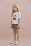 9-14 Yaş Cherry Leopard Kız Çocuk T-Shırt-Ekru