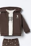 6-36 Ay Lisanslı Us Polo Assn Kız Bebek 3'Lü Takım-Kahverengi
